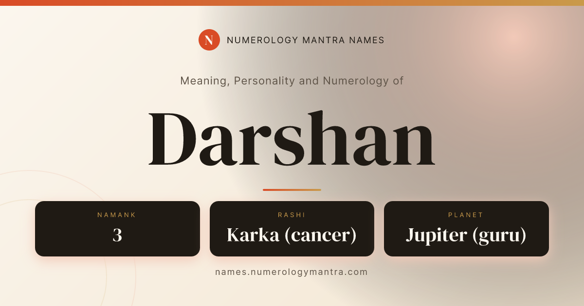 Darshan name meaning, Namank calculation, and Vedic profile share card