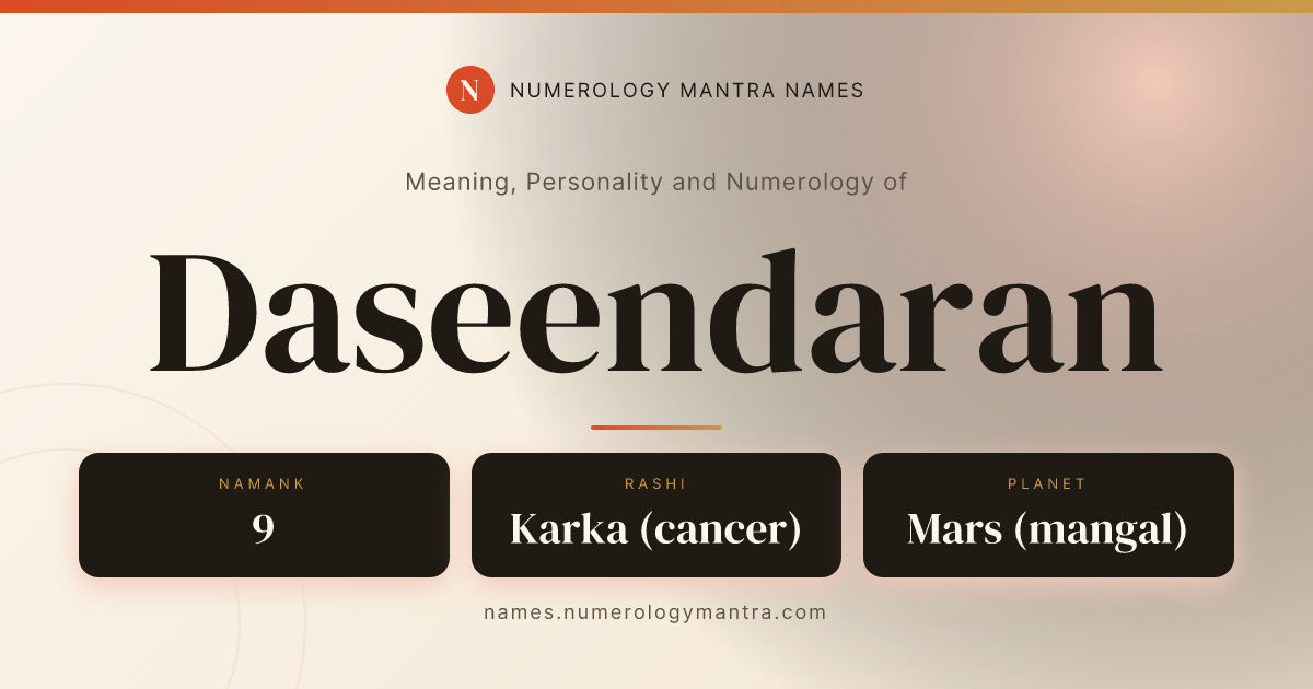 Daseendaran name meaning, Namank calculation, and Vedic profile share card