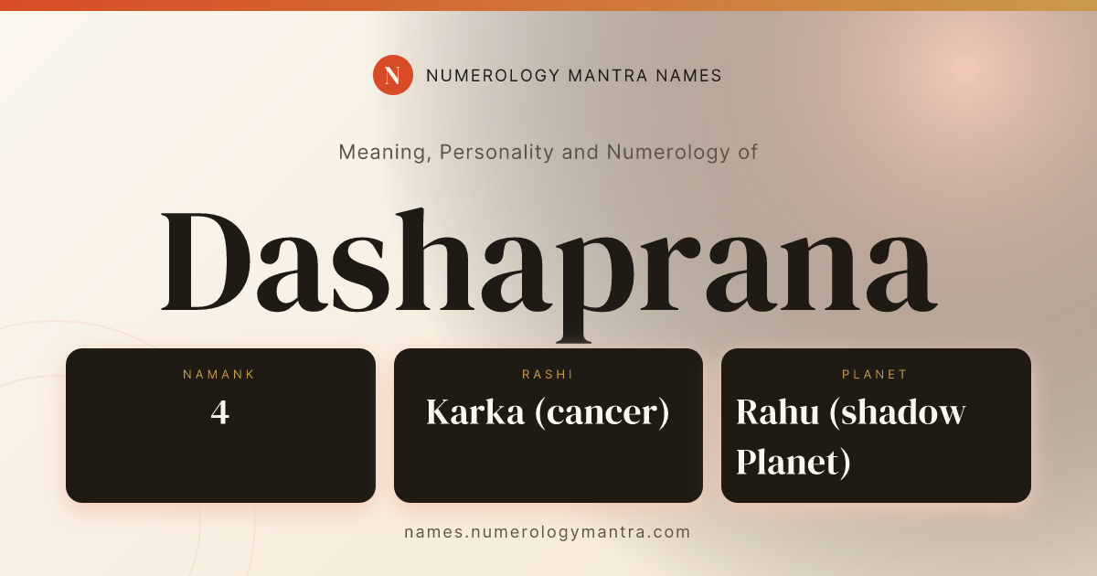 Dashaprana name meaning, Namank calculation, and Vedic profile share card