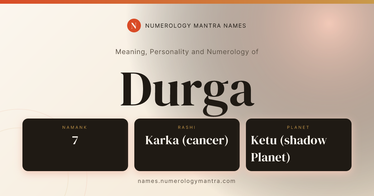 Durga name meaning, Namank calculation, and Vedic profile share card