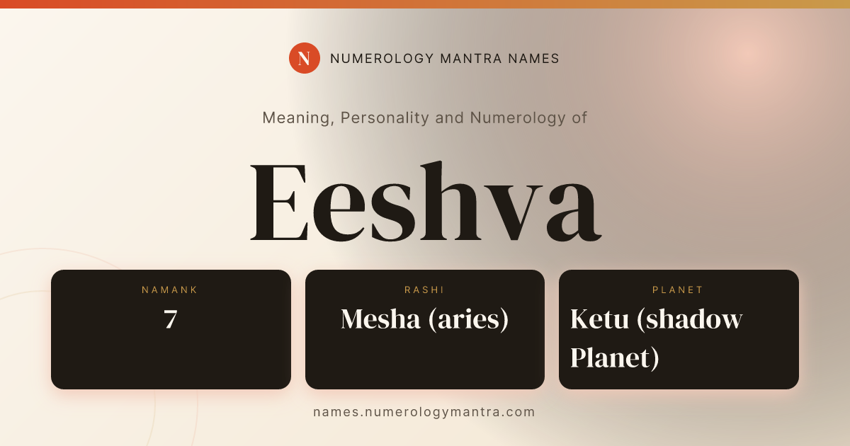 Eeshva name meaning, Namank calculation, and Vedic profile share card