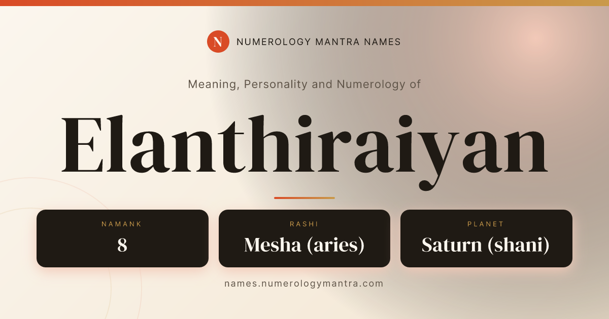 Elanthiraiyan name meaning, Namank calculation, and Vedic profile share card