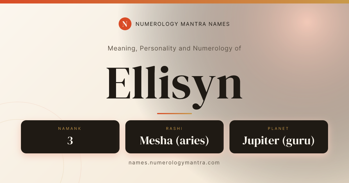 Ellisyn name meaning, Namank calculation, and Vedic profile share card