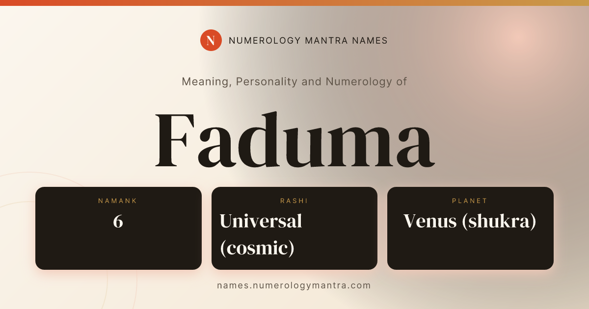 Faduma name meaning, Namank calculation, and Vedic profile share card