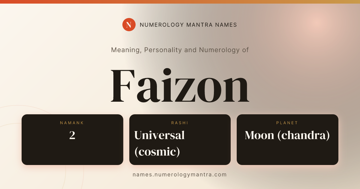 Faizon name meaning, Namank calculation, and Vedic profile share card