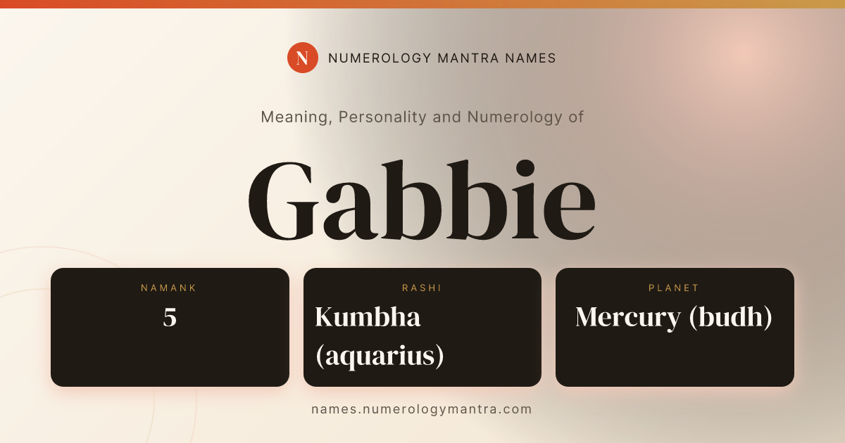 Gabbie name meaning, Namank calculation, and Vedic profile share card