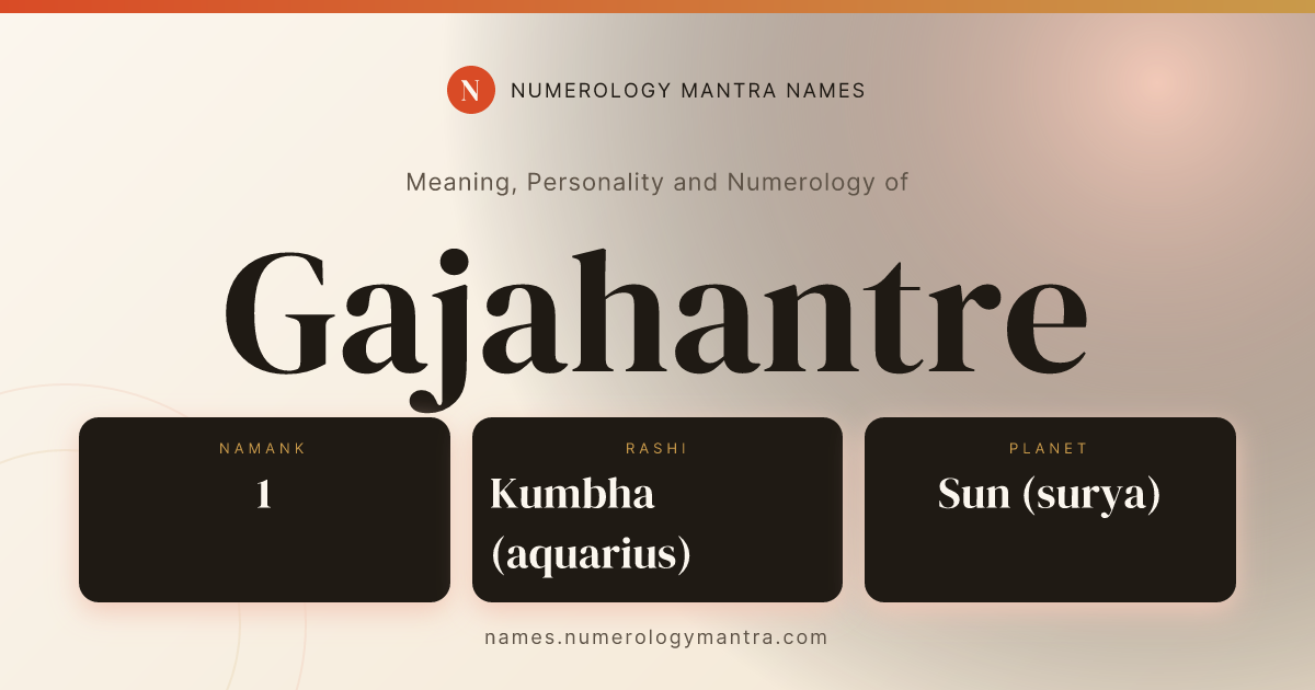 Gajahantre name meaning, Namank calculation, and Vedic profile share card
