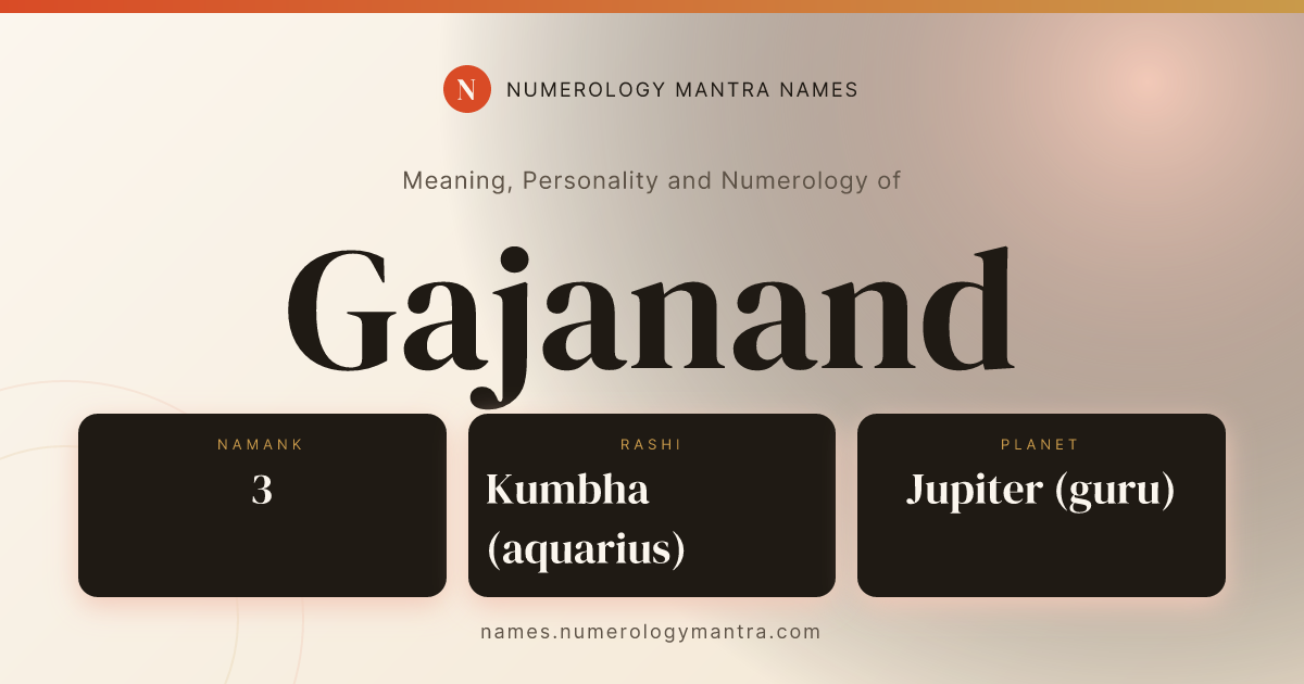 Gajanand name meaning, Namank calculation, and Vedic profile share card
