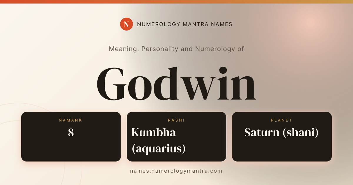 Godwin name meaning, Namank calculation, and Vedic profile share card