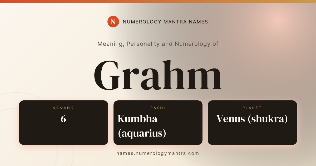 Grahm name meaning, Namank calculation, and Vedic profile share card