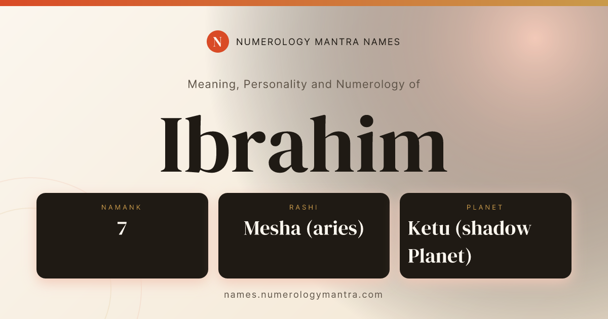 Ibrahim name meaning, Namank calculation, and Vedic profile share card