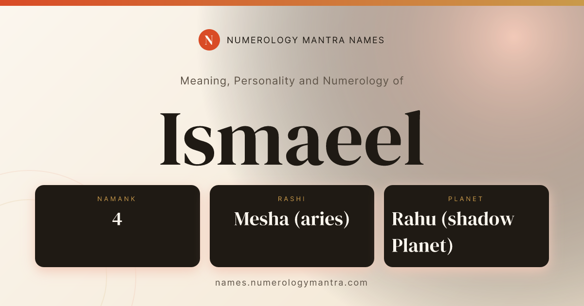 Ismaeel name meaning, Namank calculation, and Vedic profile share card