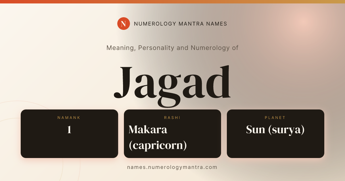 Jagad name meaning, Namank calculation, and Vedic profile share card