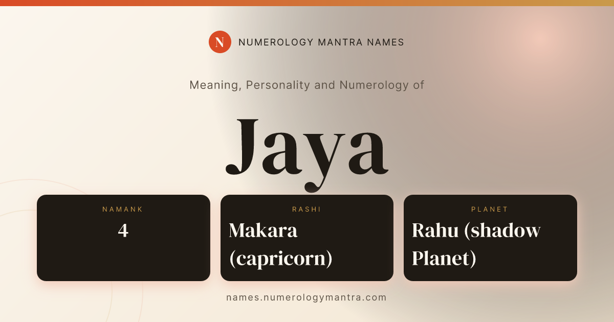 Jaya name meaning, Namank calculation, and Vedic profile share card