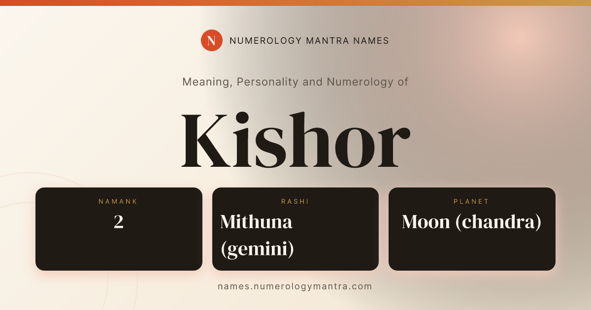 Kishor name meaning, Namank calculation, and Vedic profile share card