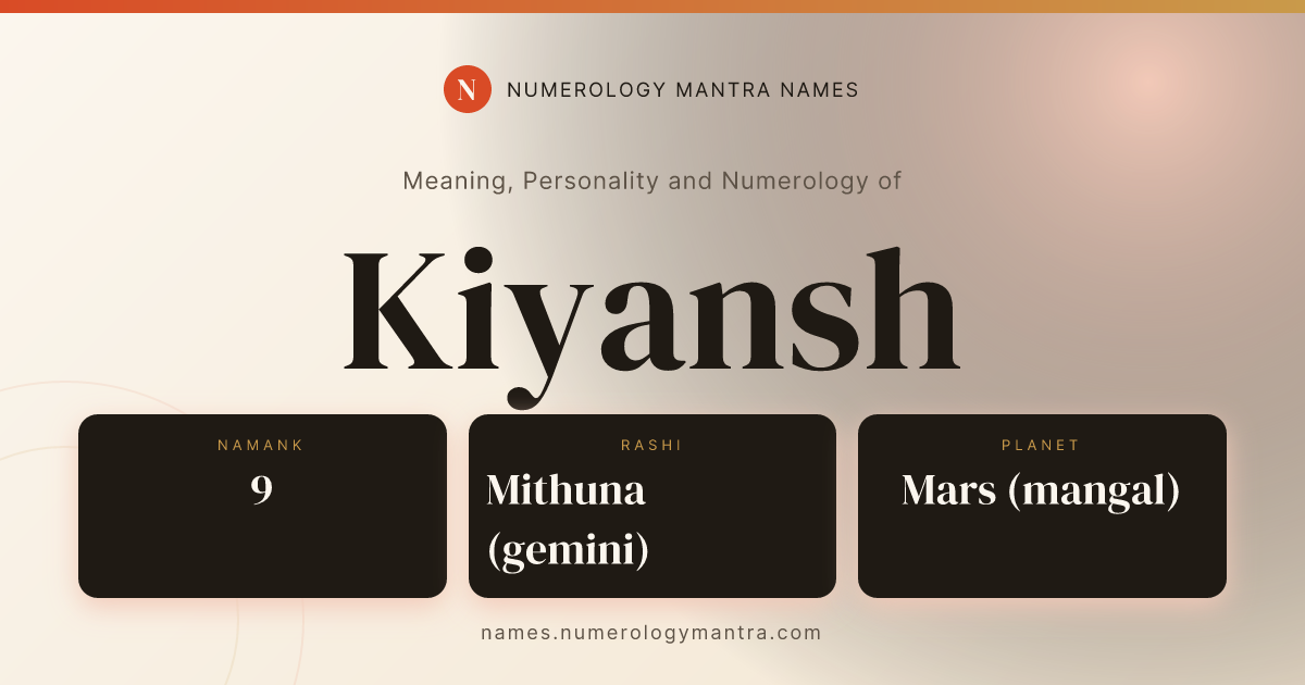 Kiyansh name meaning, Namank calculation, and Vedic profile share card