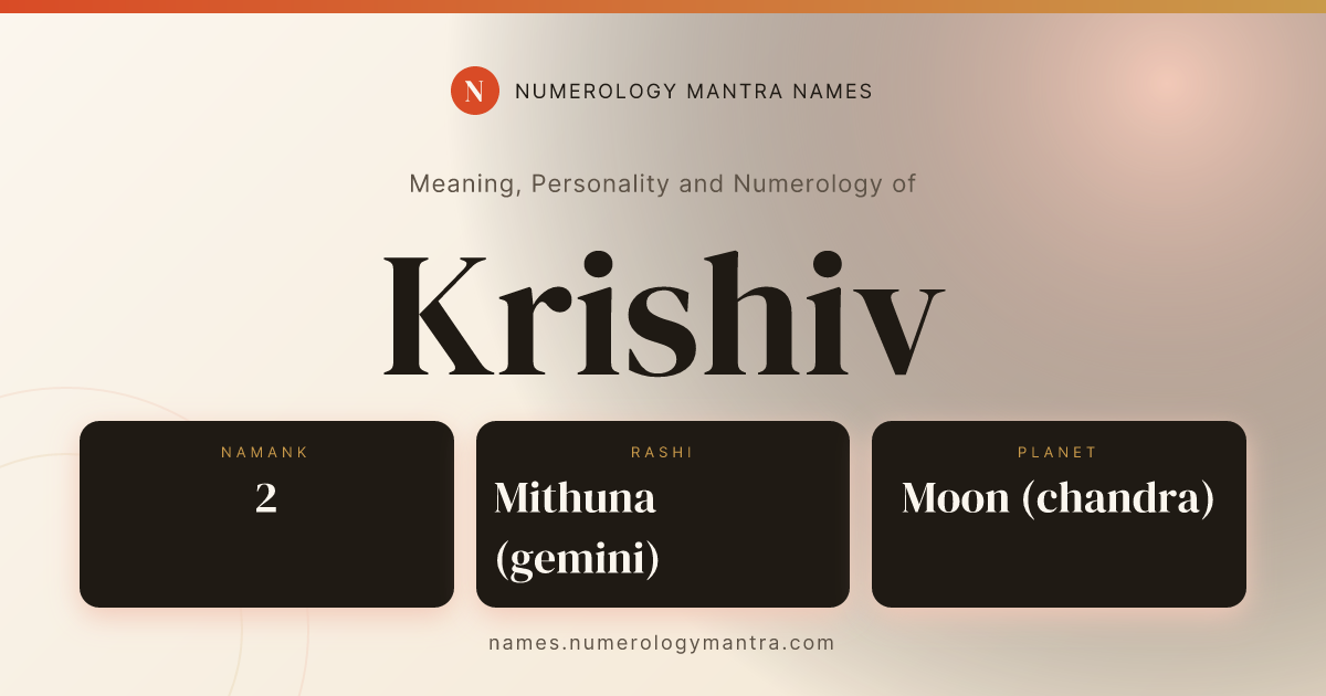 Krishiv name meaning, Namank calculation, and Vedic profile share card