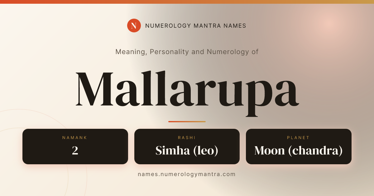 Mallarupa name meaning, Namank calculation, and Vedic profile share card