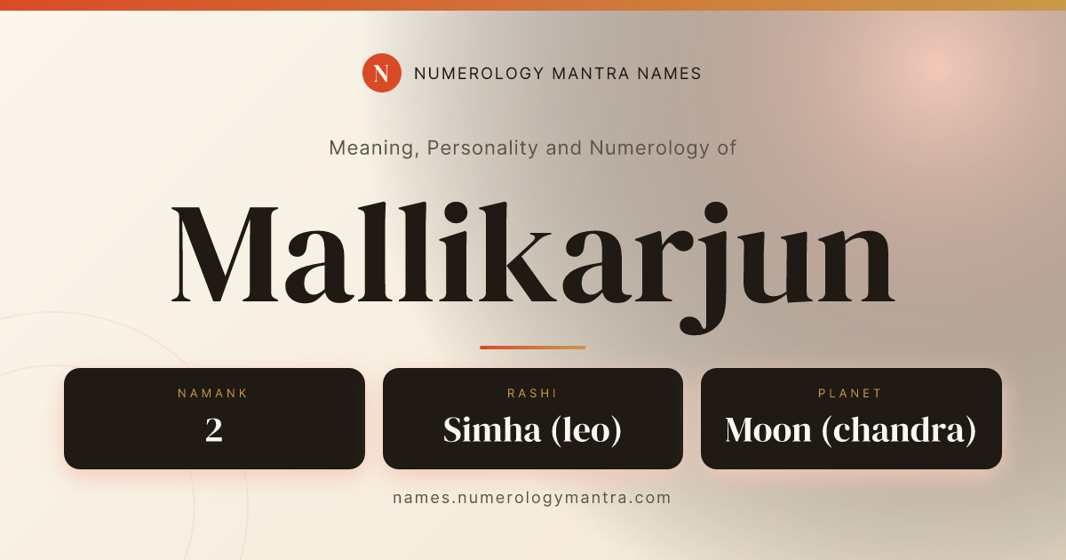 Mallikarjun name meaning, Namank calculation, and Vedic profile share card