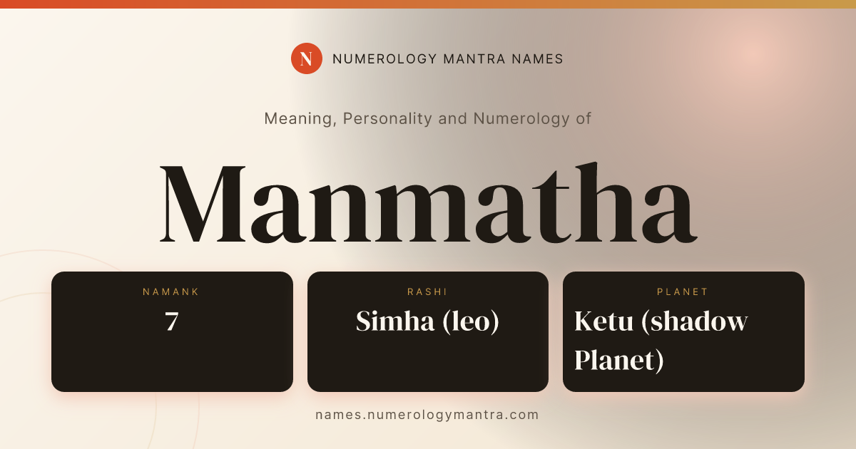 Manmatha name meaning, Namank calculation, and Vedic profile share card
