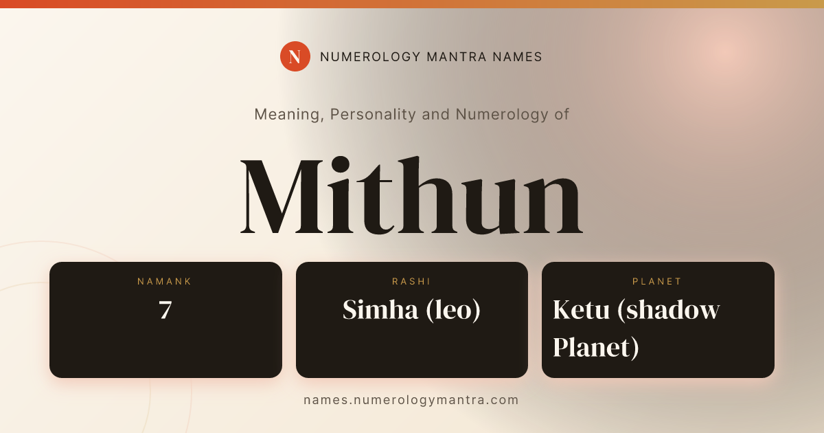 Mithun name meaning, Namank calculation, and Vedic profile share card