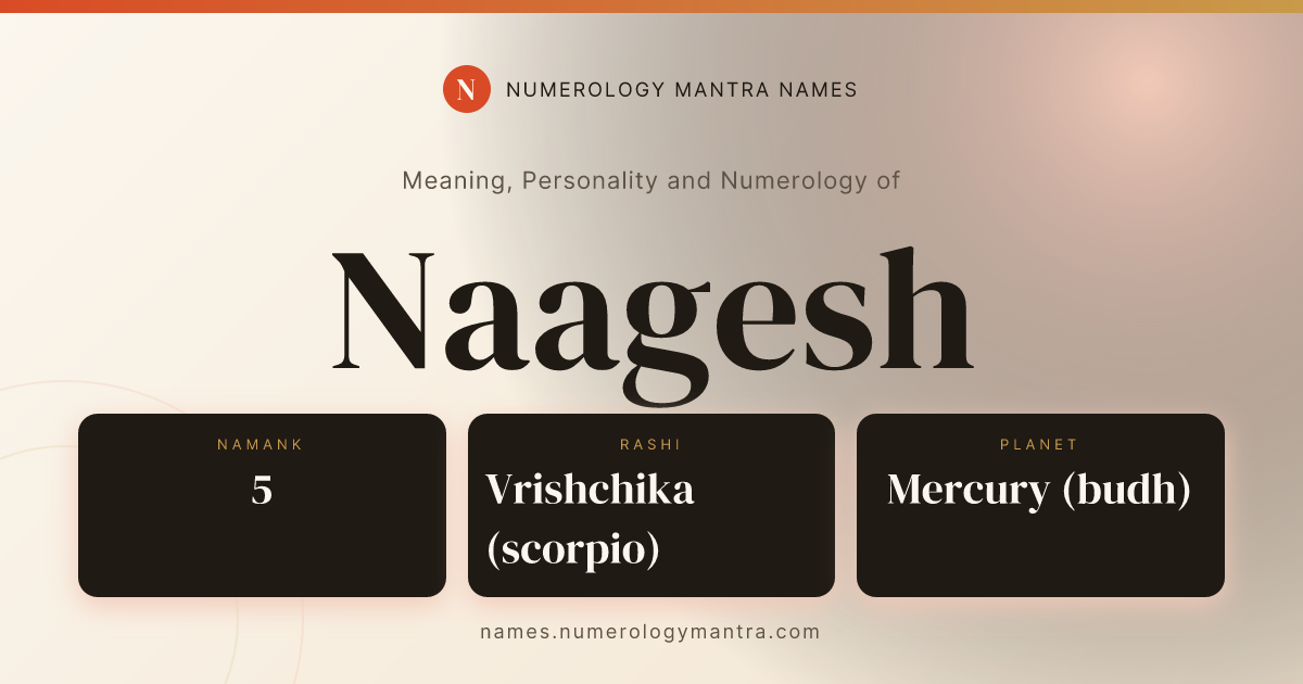 Naagesh name meaning, Namank calculation, and Vedic profile share card