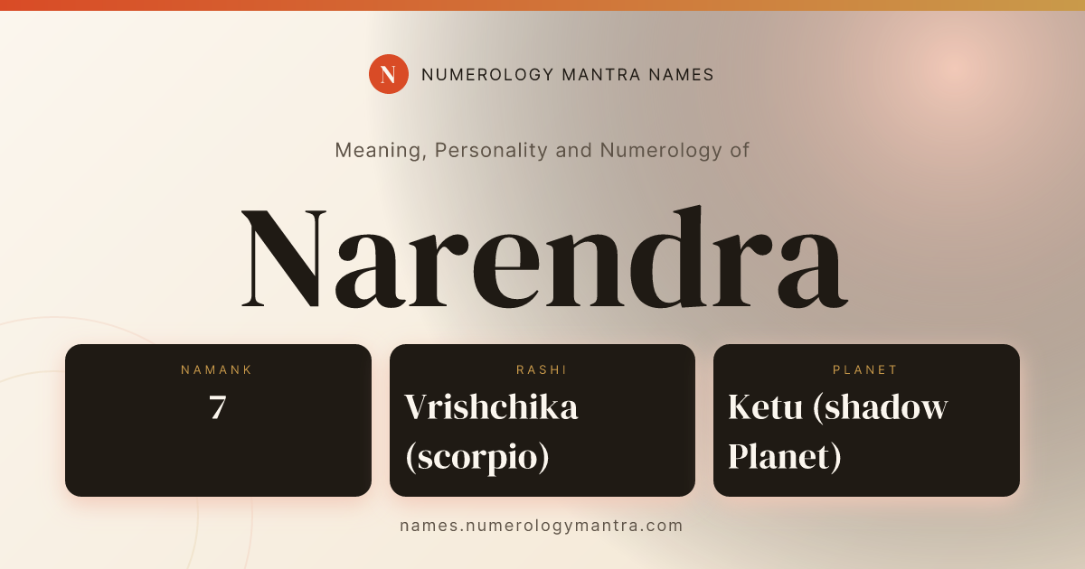 Narendra name meaning, Namank calculation, and Vedic profile share card