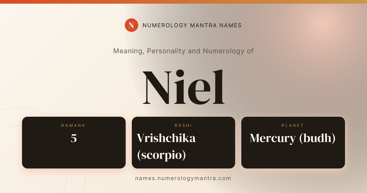 Niel name meaning, Namank calculation, and Vedic profile share card