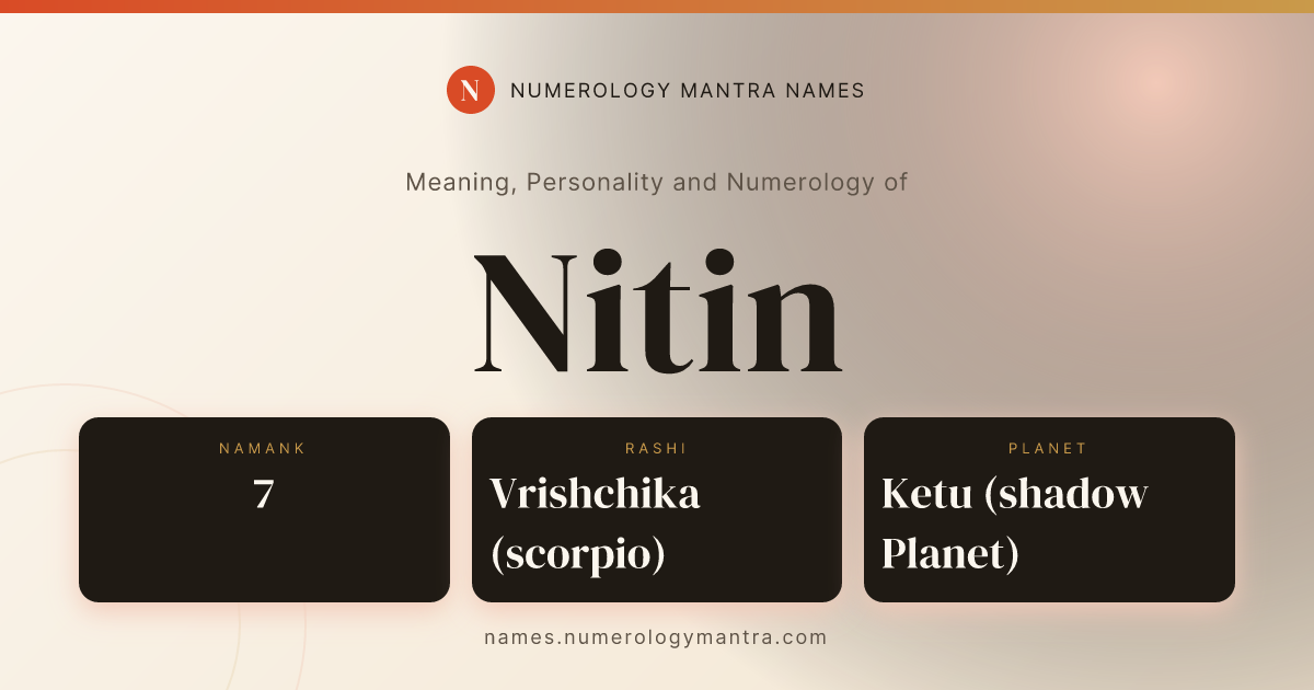 Nitin name meaning, Namaank calculation, and Vedic profile analysis