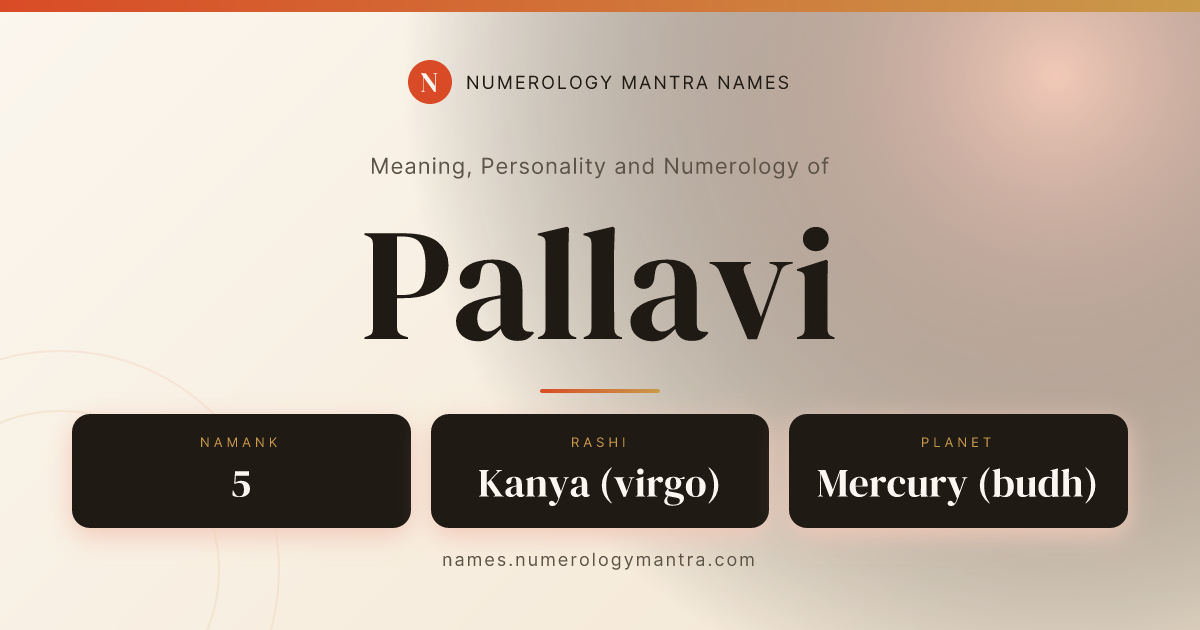 Pallavi name meaning, Namank calculation, and Vedic profile share card