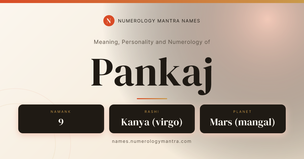 Pankaj name meaning, Namank calculation, and Vedic profile share card