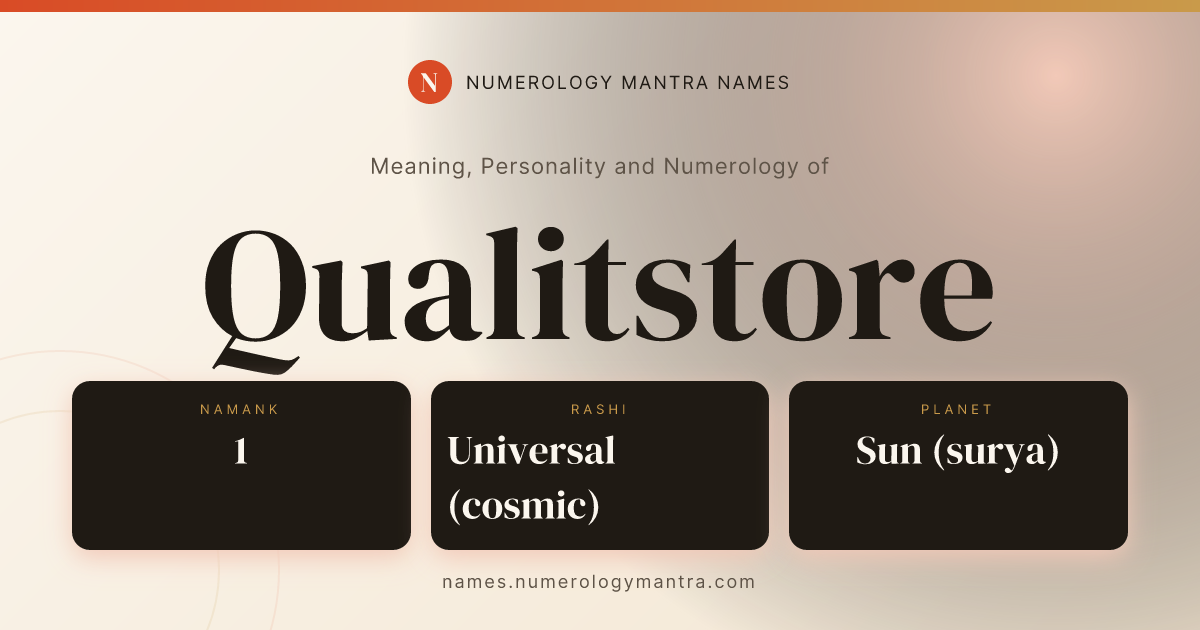 Qualitstore name meaning, Namank calculation, and Vedic profile share card