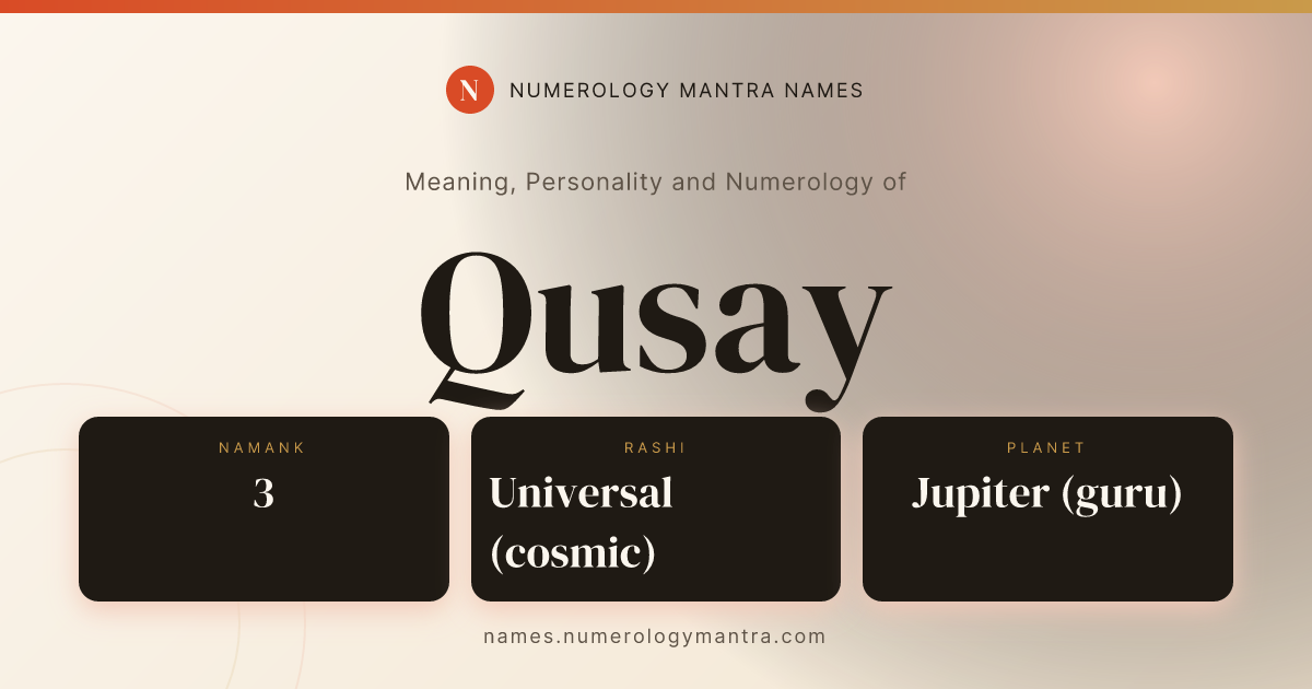 Qusay name meaning, Namank calculation, and Vedic profile share card