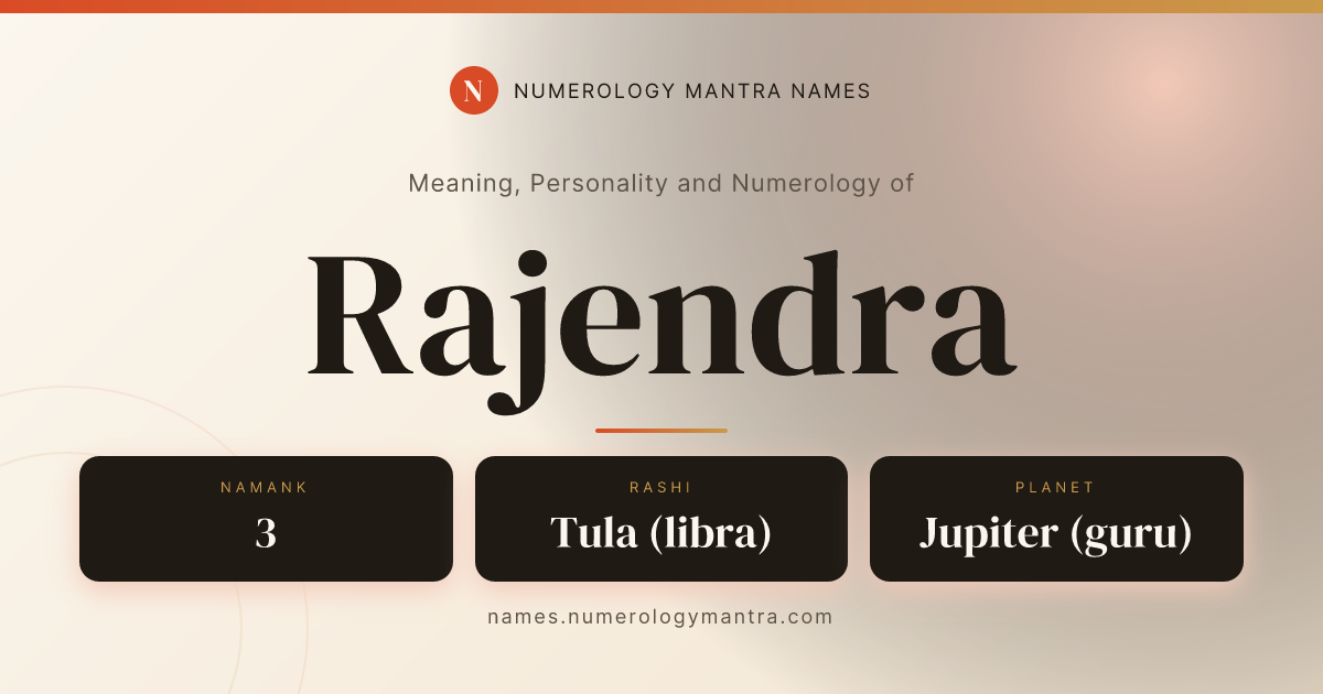 Rajendra name meaning, Namank calculation, and Vedic profile share card