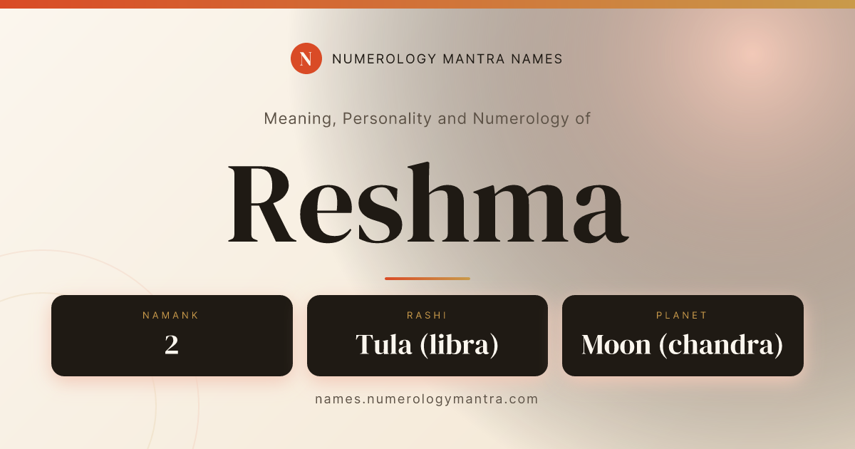 Reshma name meaning, Namank calculation, and Vedic profile share card