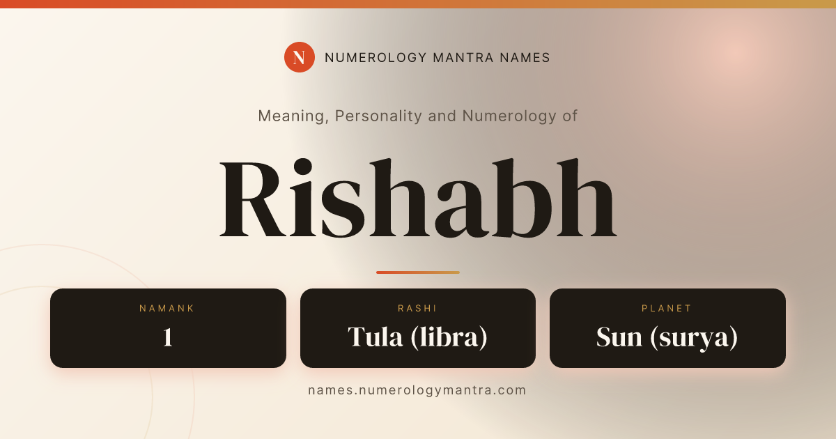 Rishabh name meaning, Namank calculation, and Vedic profile share card