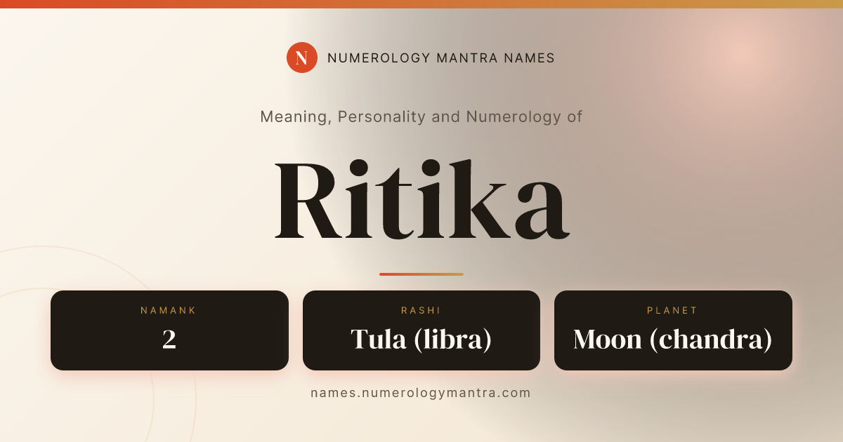 Ritika name meaning, Namank calculation, and Vedic profile share card