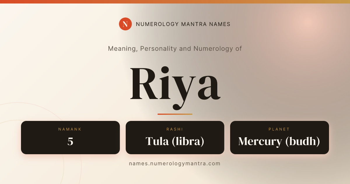 Riya name meaning, Namank calculation, and Vedic profile share card