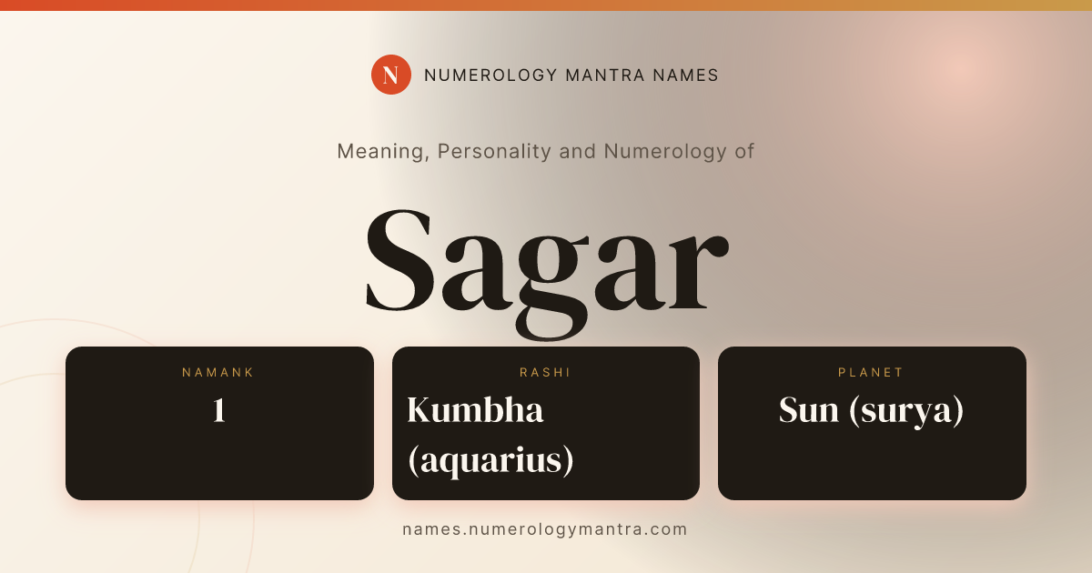 Sagar name meaning, Namank calculation, and Vedic profile share card