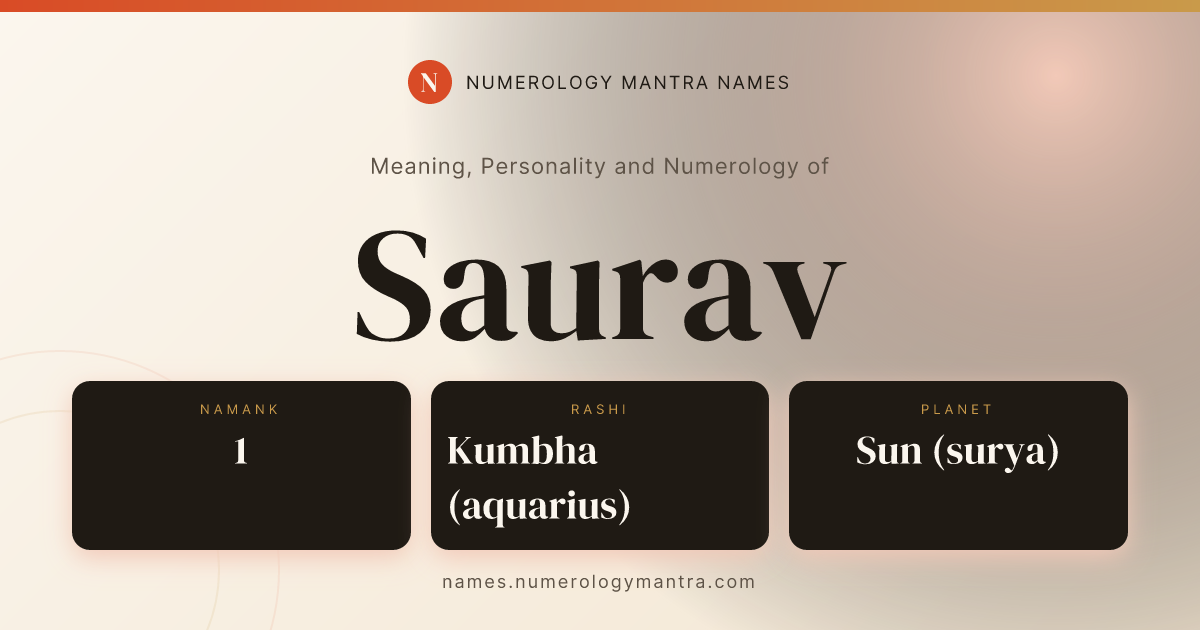 Saurav name meaning, Namank calculation, and Vedic profile share card