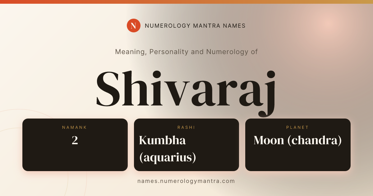 Shivaraj name meaning, Namank calculation, and Vedic profile share card