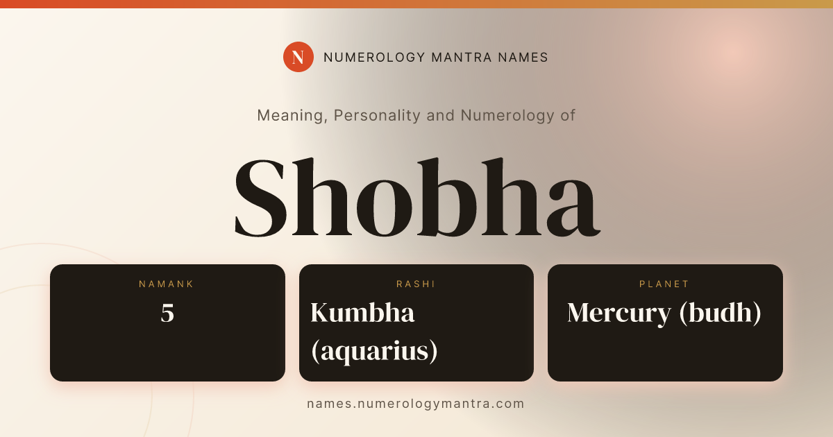 Shobha name meaning, Namank calculation, and Vedic profile share card