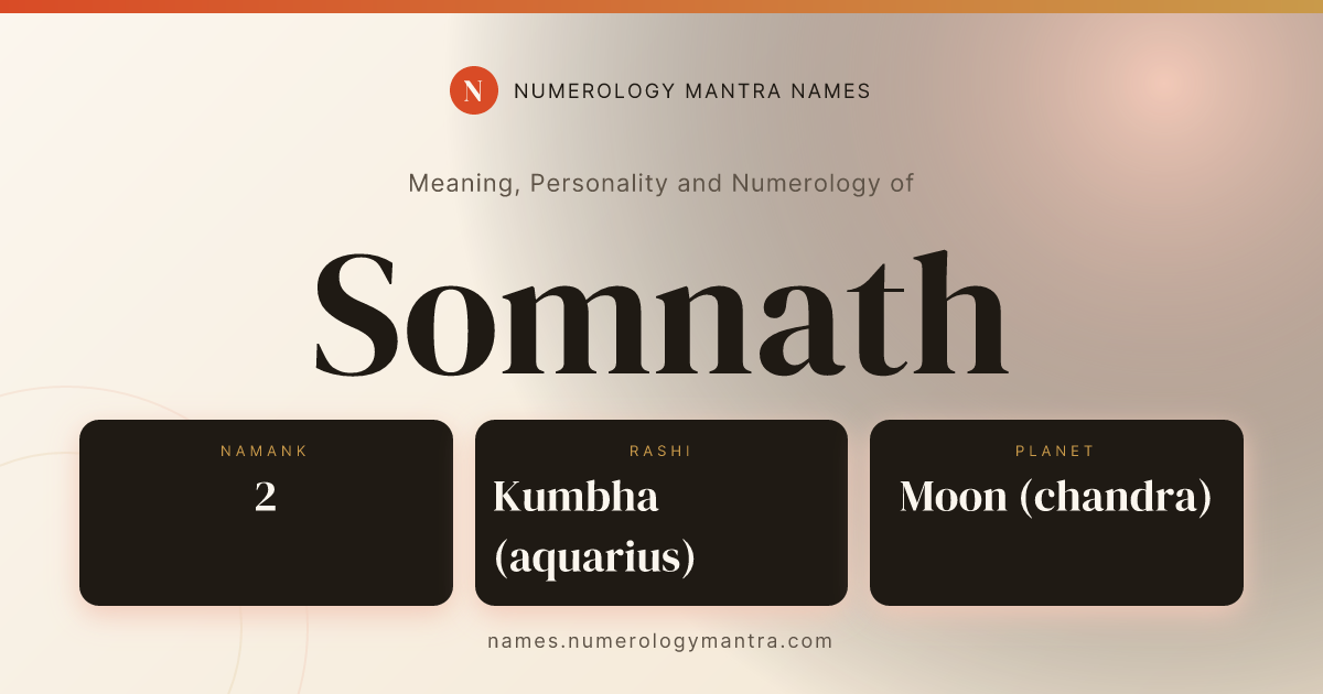 Somnath name meaning, Namank calculation, and Vedic profile share card
