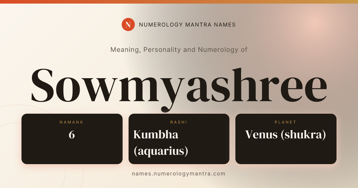 Sowmyashree name meaning, Namank calculation, and Vedic profile share card