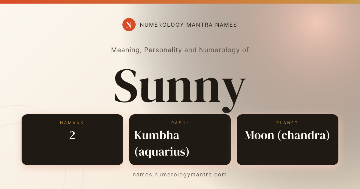 Sunny name meaning, Namank calculation, and Vedic profile share card