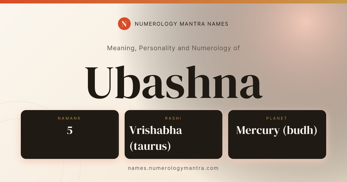 Ubashna name meaning, Namaank calculation, and Vedic profile analysis