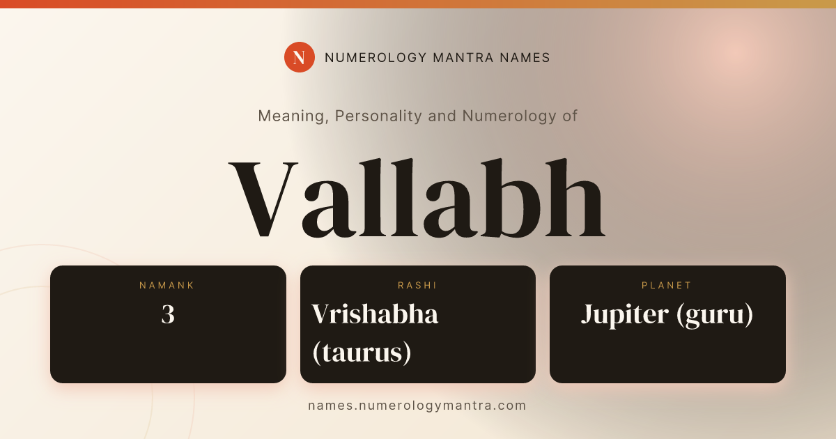 Vallabh name meaning, Namank calculation, and Vedic profile share card