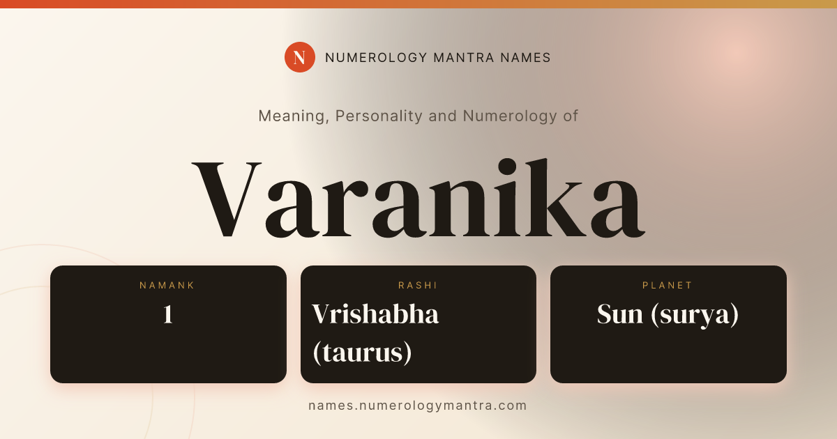 Varanika name meaning, Namank calculation, and Vedic profile share card