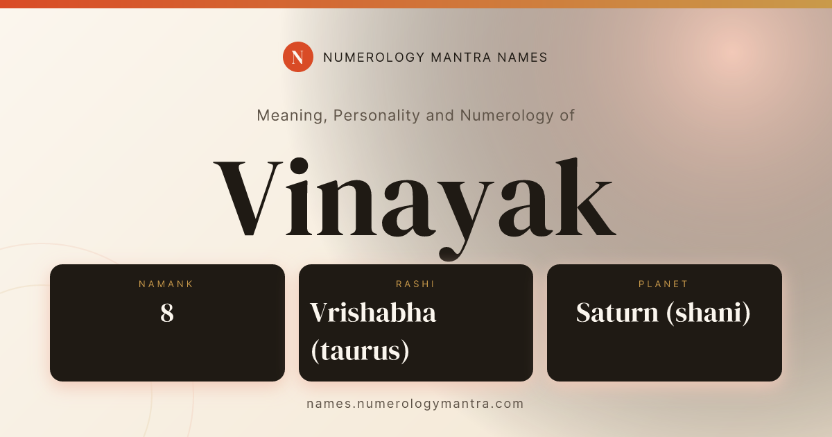 Vinayak name meaning, Namank calculation, and Vedic profile share card