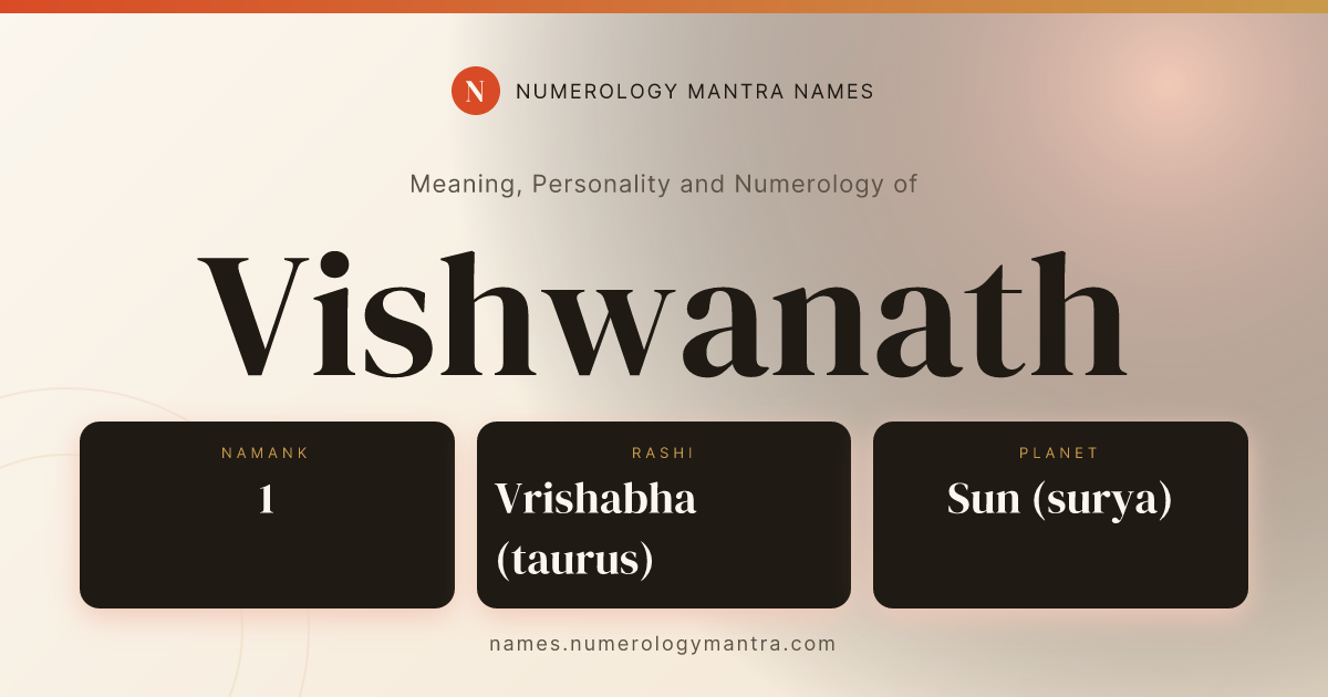 Vishwanath name meaning, Namank calculation, and Vedic profile share card